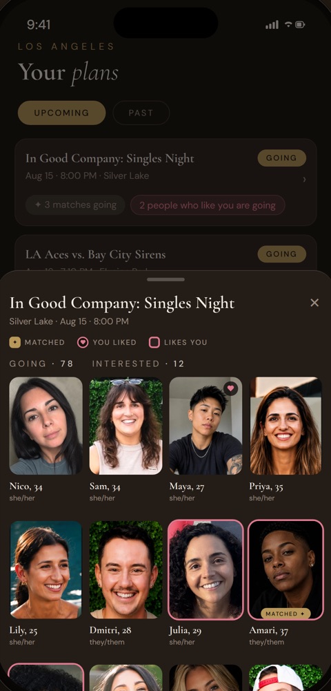 Your plans screen showing who else is going